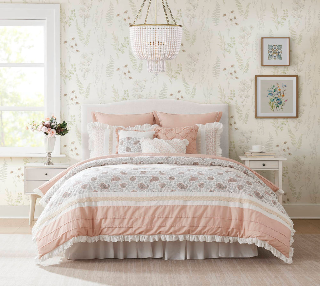 9 Piece Cotton Percale Comforter Set with Decorative Pillows - Blush