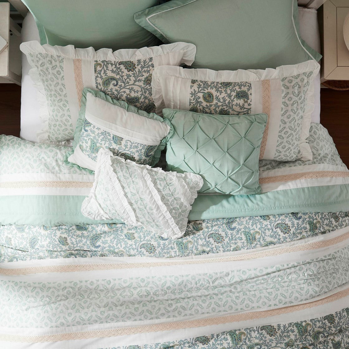 9 Piece Cotton Percale Comforter Set with Decorative Pillows - Aqua