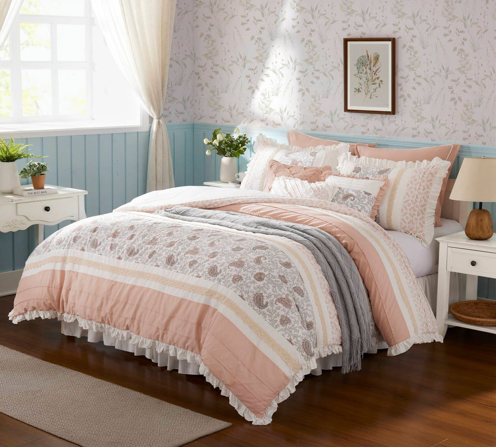 9 Piece Cotton Percale Comforter Set with Decorative Pillows - Blush
