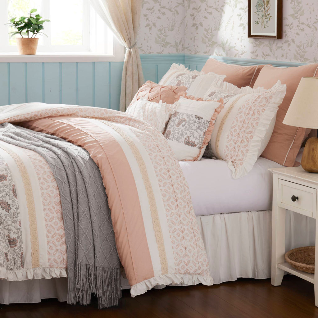 9 Piece Cotton Percale Comforter Set with Decorative Pillows - Blush