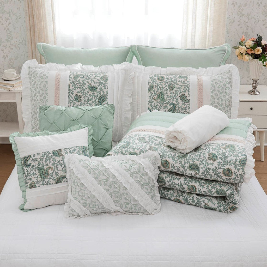 9 Piece Cotton Percale Comforter Set with Decorative Pillows - Aqua