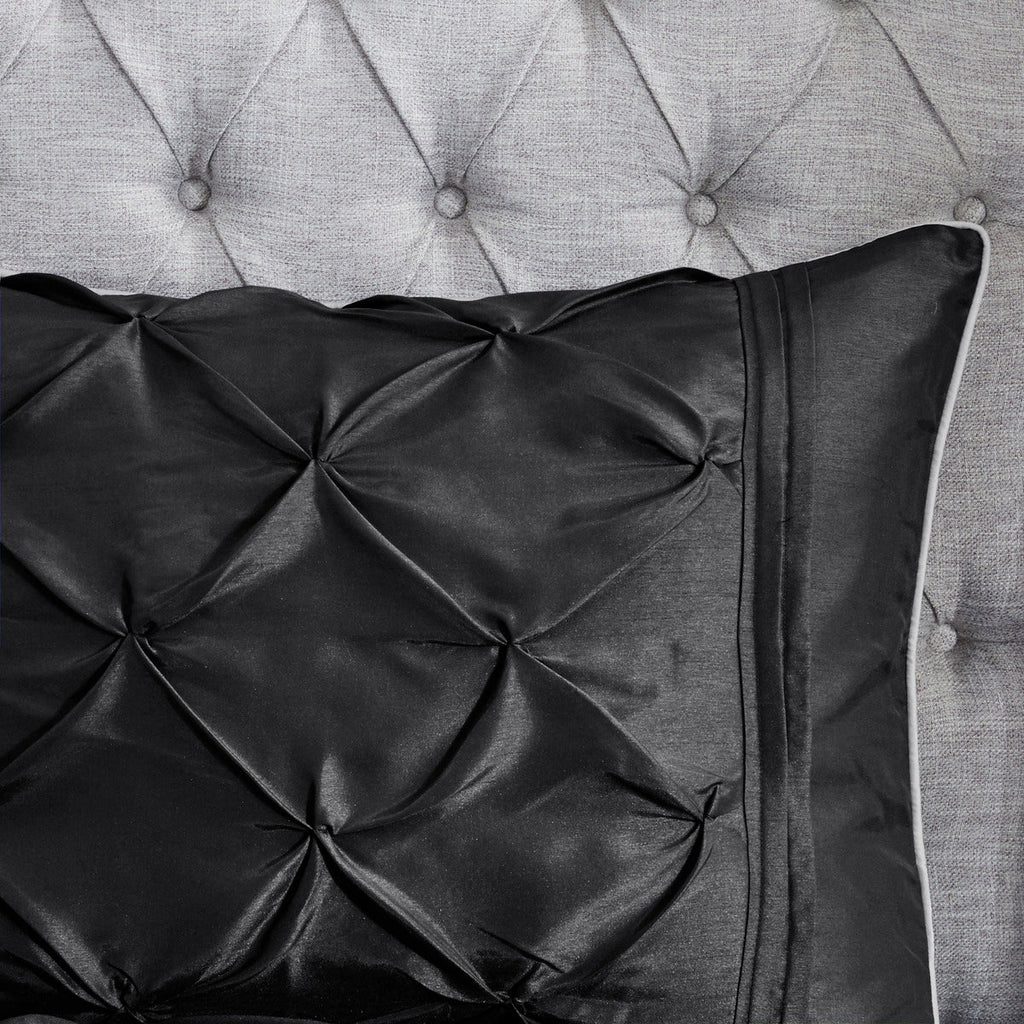 Black 7 Piece Tufted Comforter Set with Embroidered Details - King