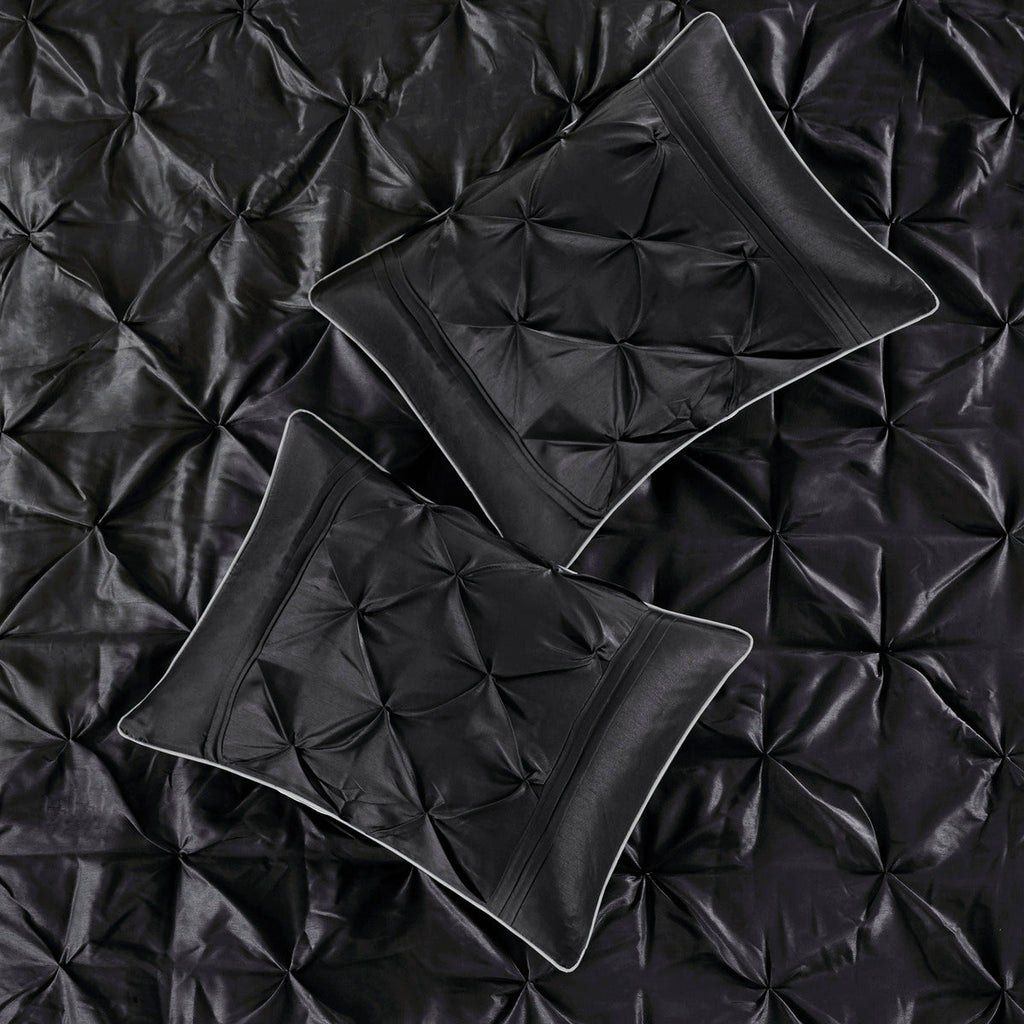 Black 7 Piece Tufted Comforter Set with Embroidered Details - King