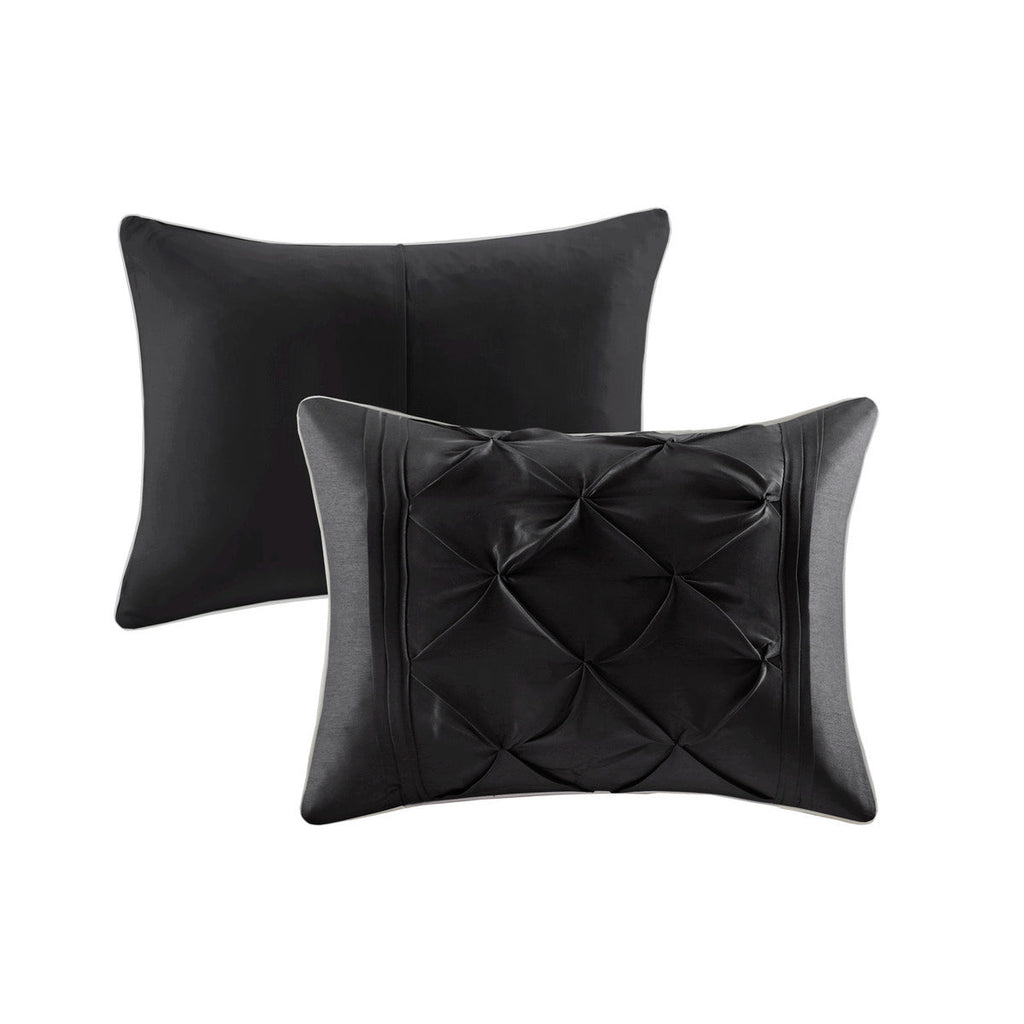 Black 7 Piece Tufted Comforter Set with Embroidered Details - King