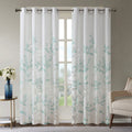 Burnout Printed Curtain Panel with Semi-Sheer Botanical Design - Aqua
