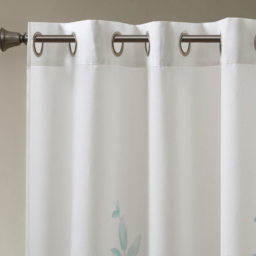 Burnout Printed Curtain Panel with Semi-Sheer Botanical Design - Aqua
