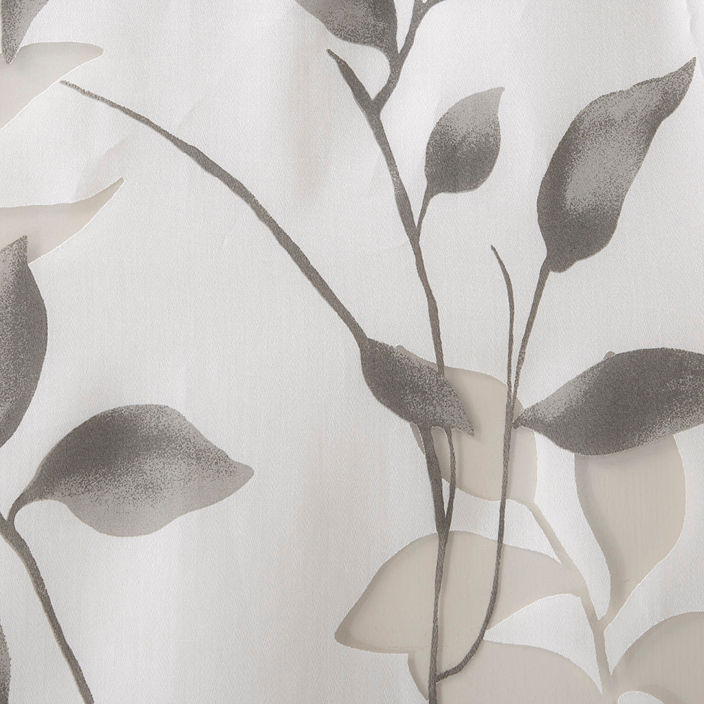 Burnout Printed Curtain Panel with Semi-Sheer Botanical Design - Grey