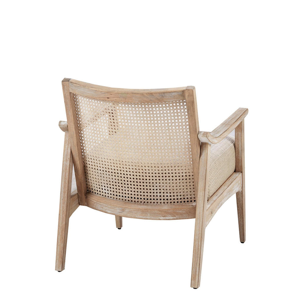 Cane Back Upholstered Accent Chair with Upholstered Seat - Natural