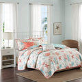 Cotton Sateen Quilt Set with Decorative Throw Pillows - Coral Full/Queen