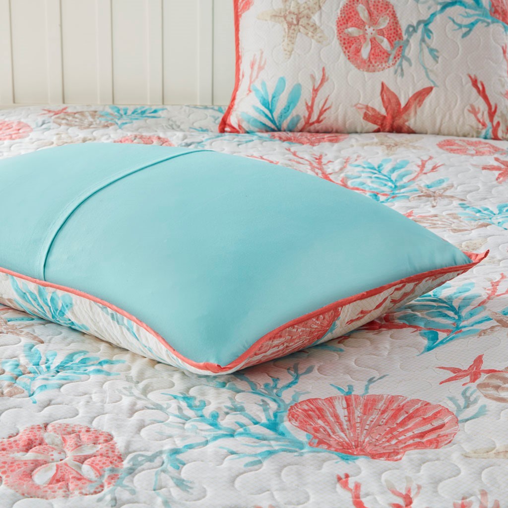 Cotton Sateen Quilt Set with Decorative Throw Pillows - Coral Full/Queen