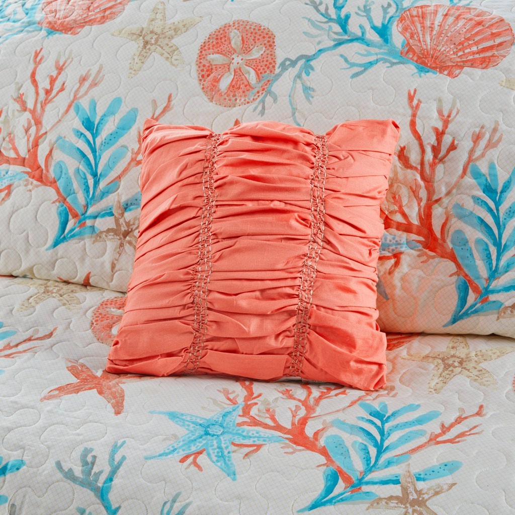 Cotton Sateen Quilt Set with Decorative Throw Pillows - Coral Full/Queen