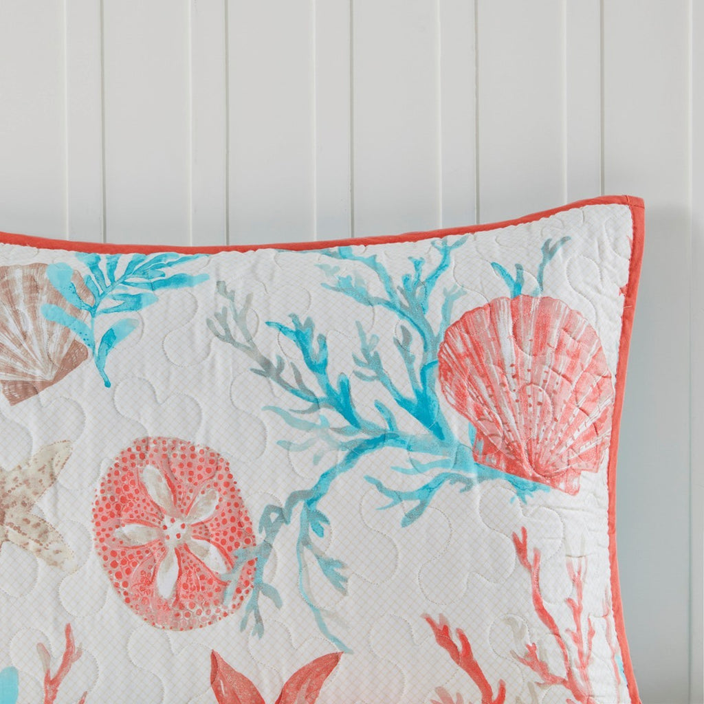 Cotton Sateen Quilt Set with Decorative Throw Pillows - Coral Full/Queen