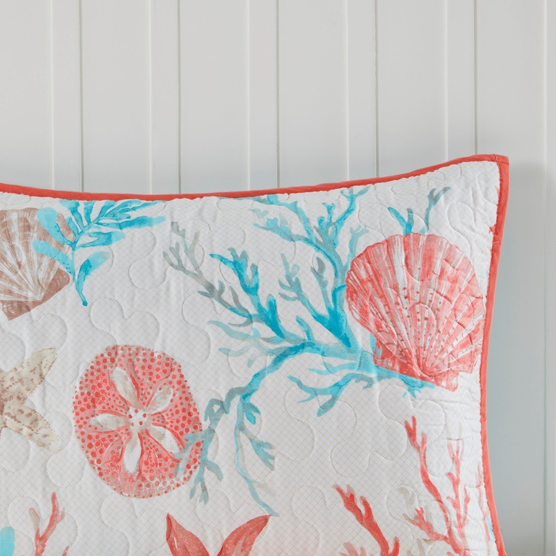 Cotton Sateen Quilt Set with Decorative Throw Pillows - Coral Full/Queen