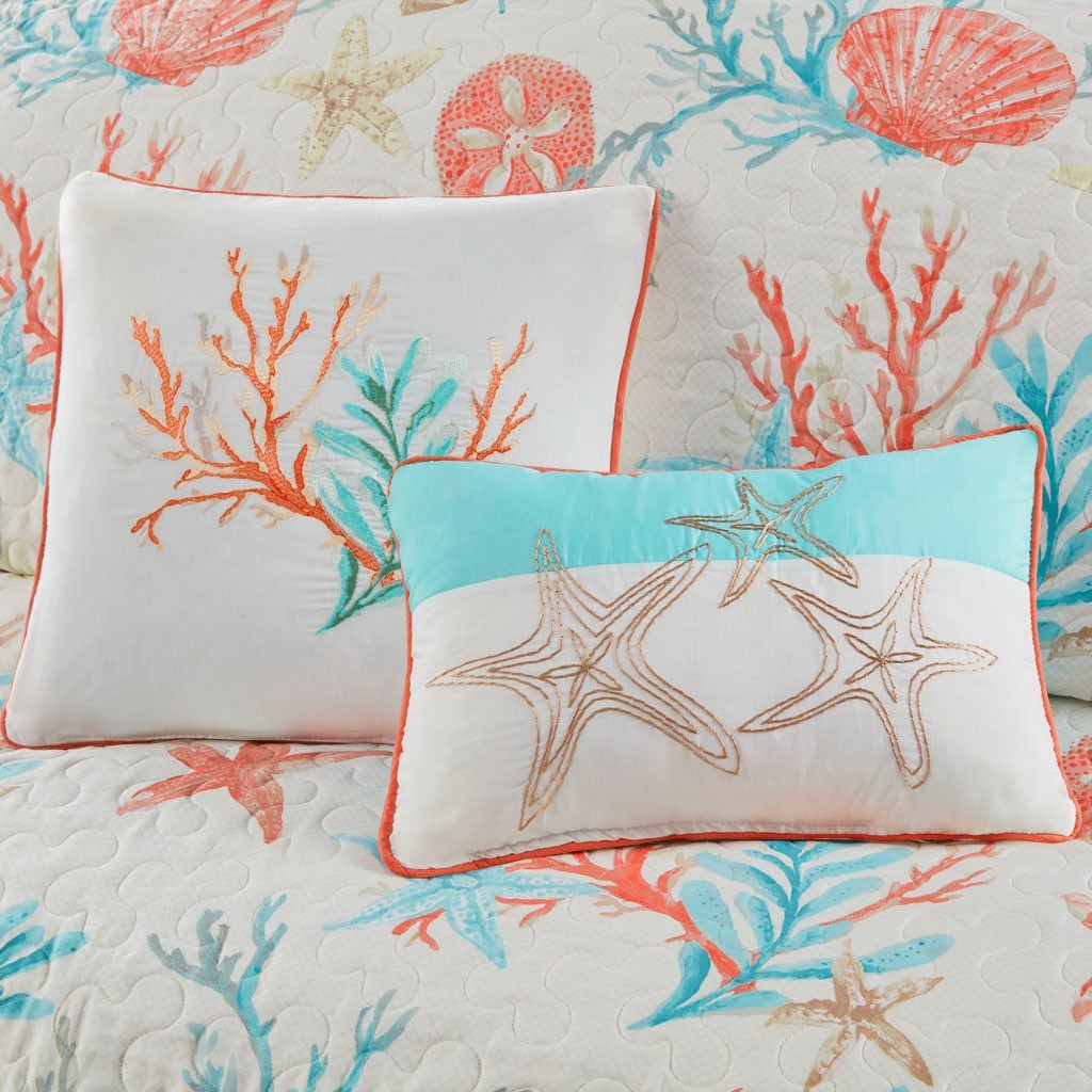 Cotton Sateen Quilt Set with Decorative Throw Pillows - Coral Full/Queen