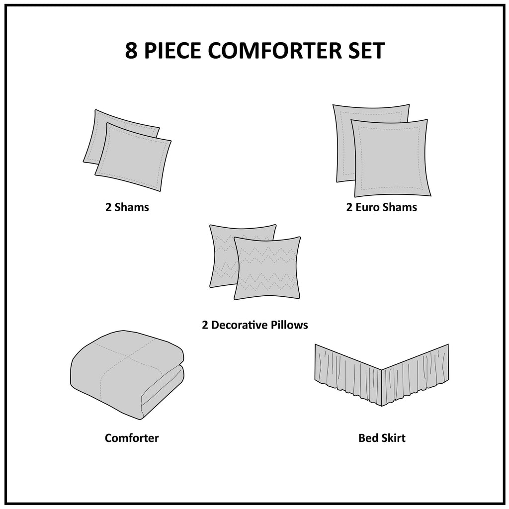 Embroidered 8 Piece Comforter Set with Hypoallergenic Fill - Neutral King