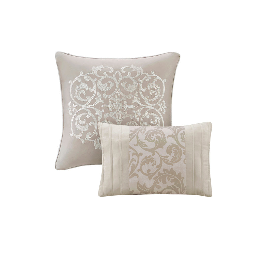Embroidered 8 Piece Comforter Set with Hypoallergenic Fill - Neutral King