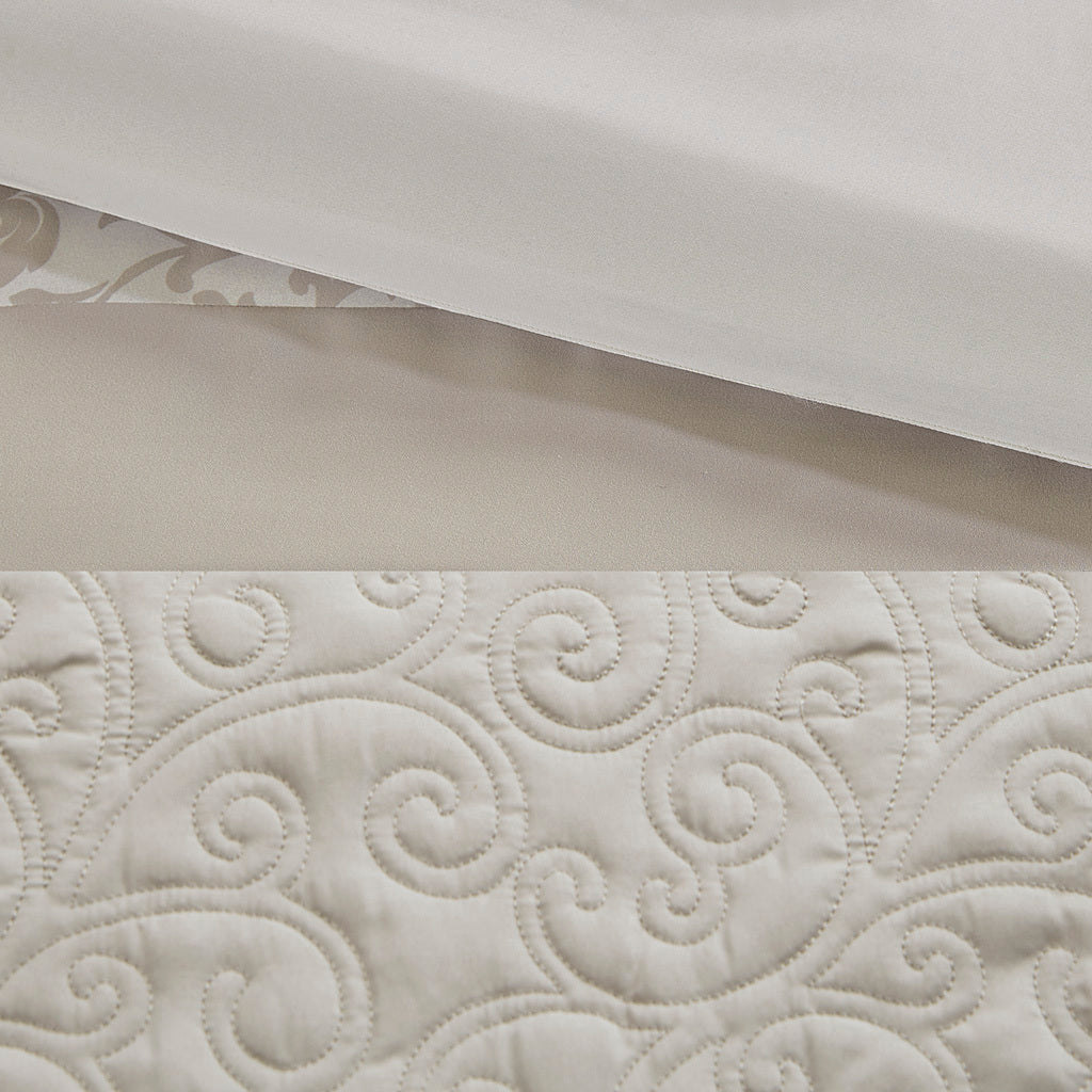Embroidered 8 Piece Comforter Set with Hypoallergenic Fill - Neutral King