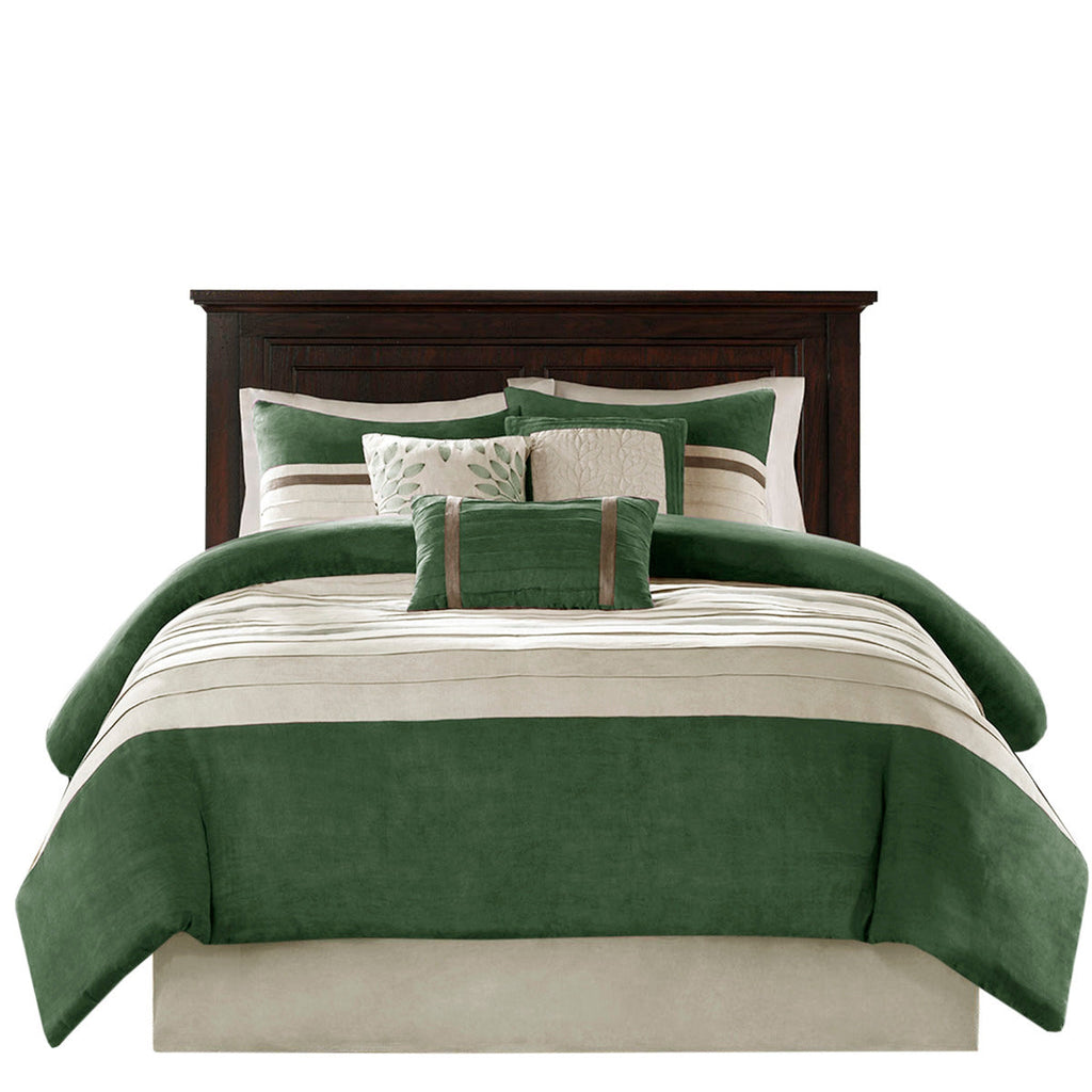 Faux Suede Comforter Set with Hypoallergenic Filling - Green