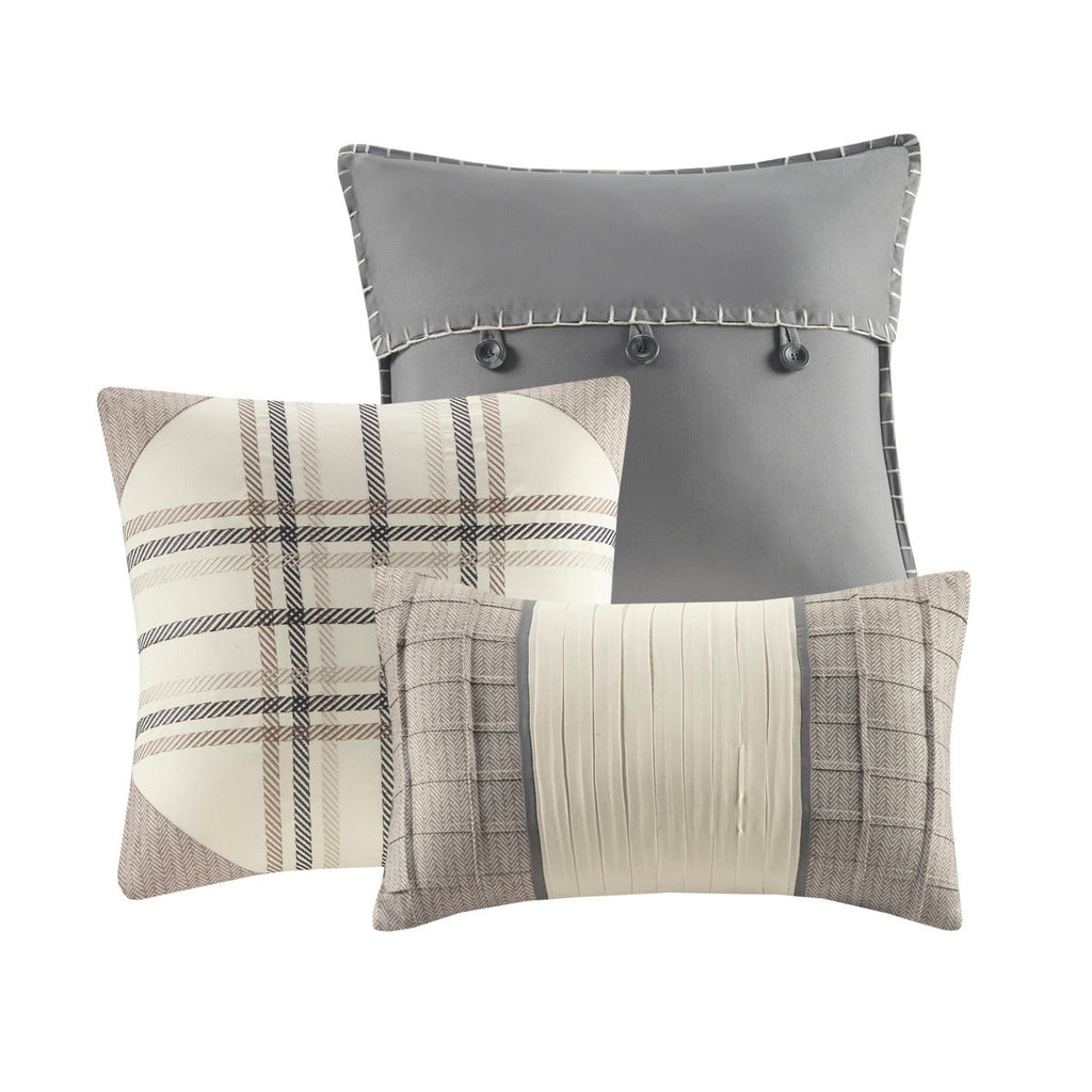 Herringbone Queen Comforter Set with Hypoallergenic Fill - Neutral