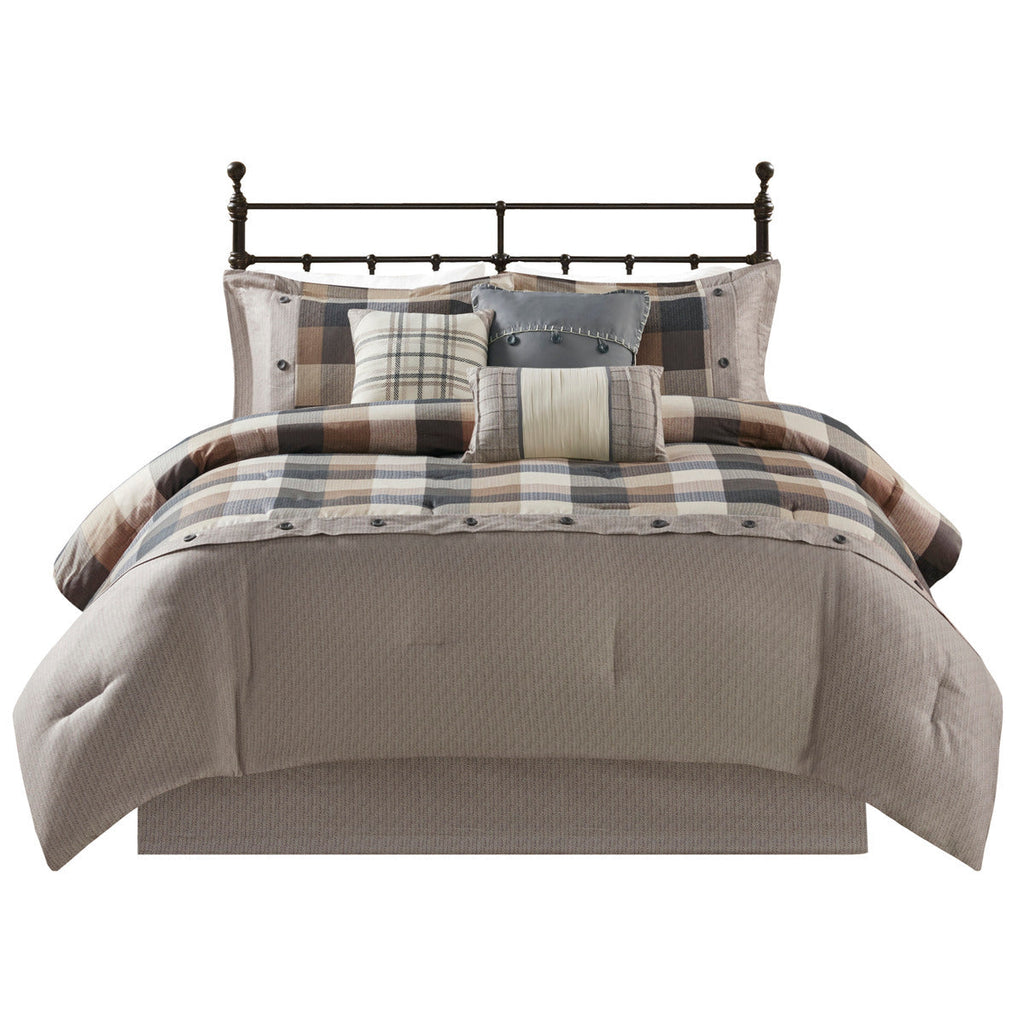Herringbone Queen Comforter Set with Hypoallergenic Fill - Neutral