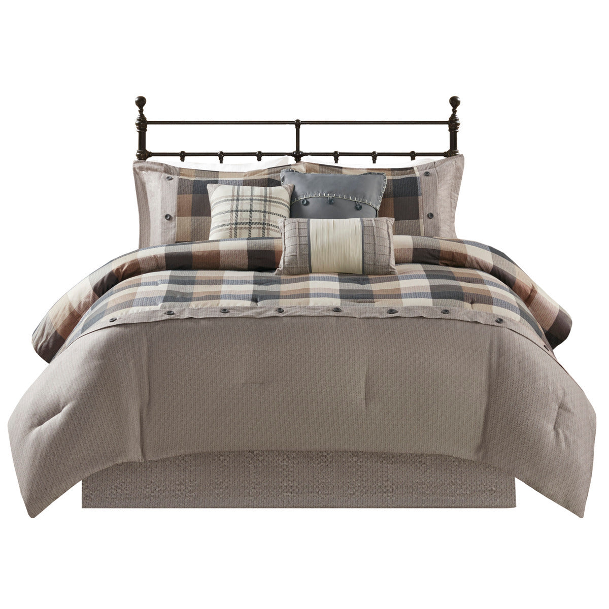 Herringbone Queen Comforter Set with Hypoallergenic Fill - Neutral
