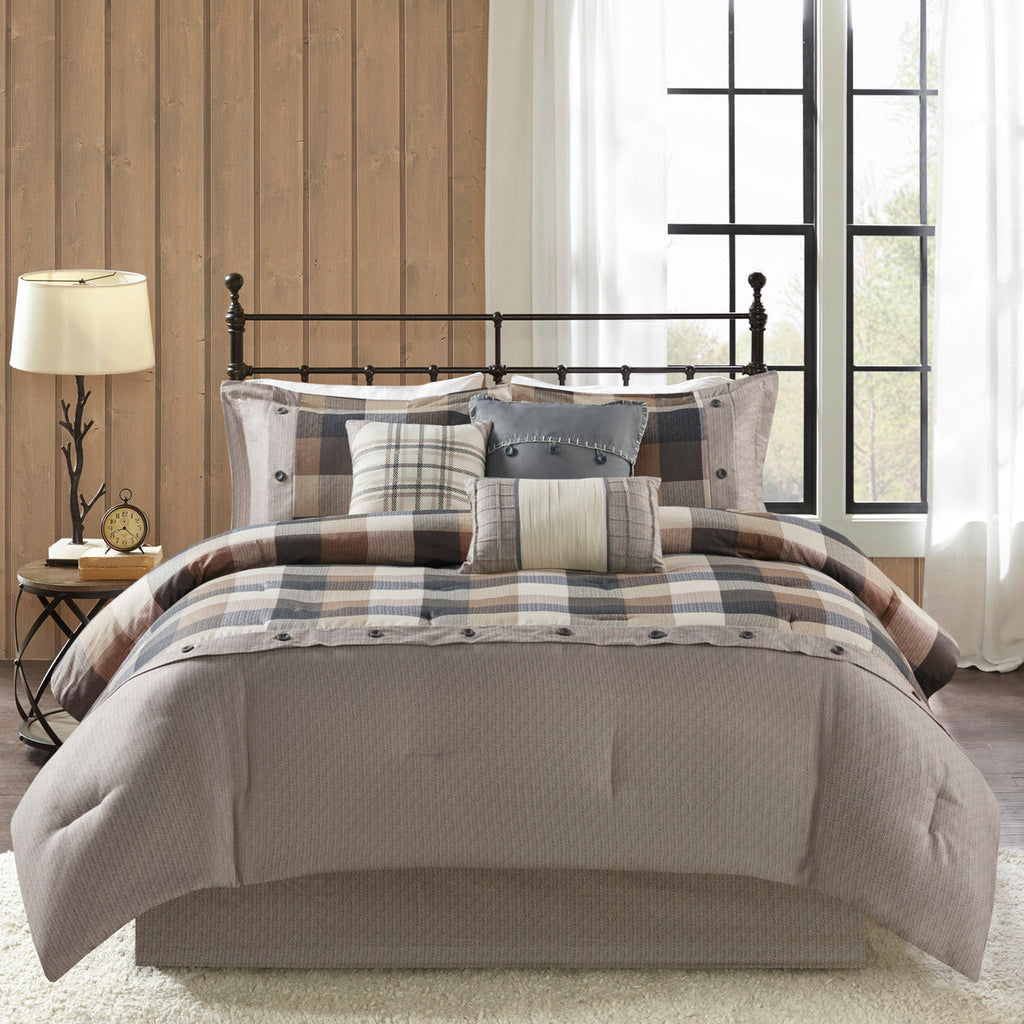 Herringbone Queen Comforter Set with Hypoallergenic Fill - Neutral