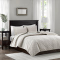 Ivory Velvet Quilt Set with Geometric Quilting - Full/Queen