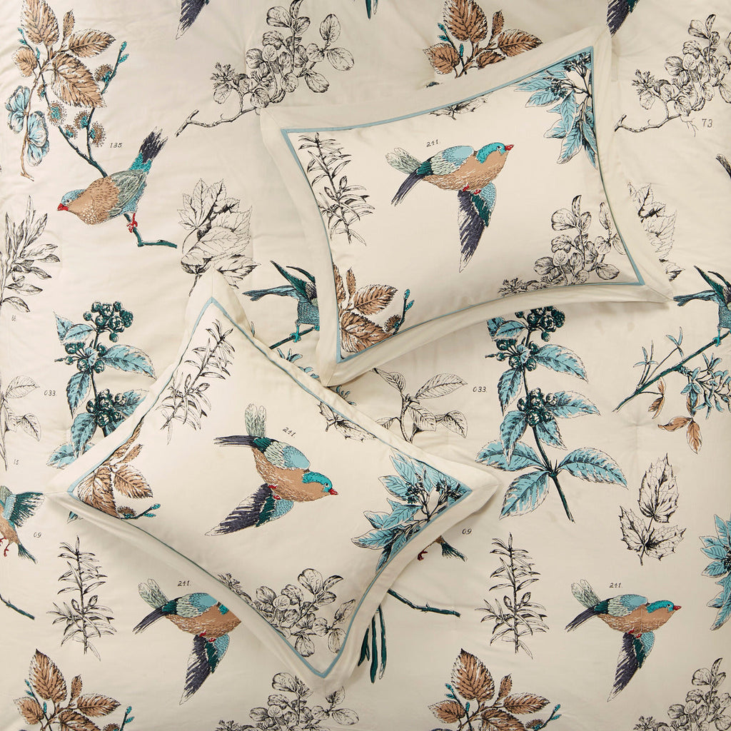 Khaki Printed Cotton Twill Comforter Set with Leaf & Bird Print - 7 Piece Cal King