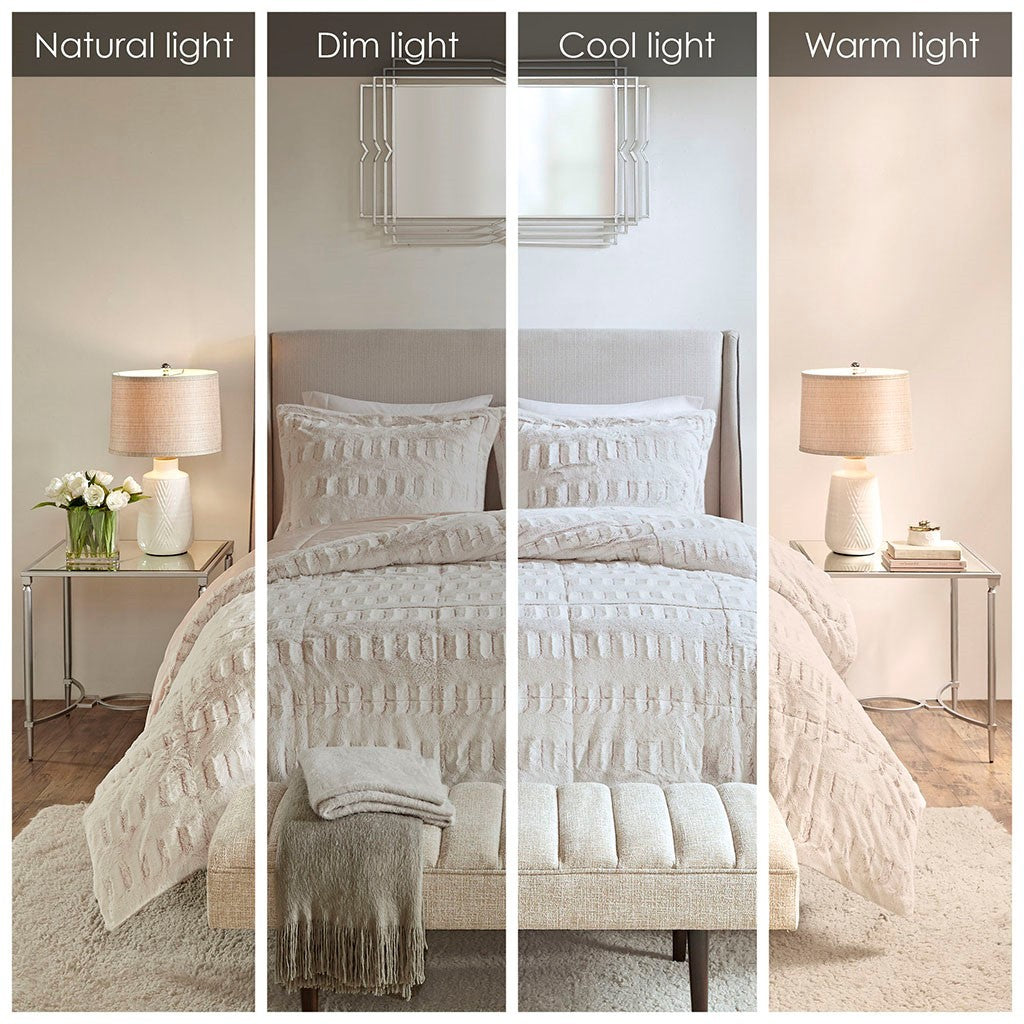 King/Cal King Faux Fur Comforter Mini Set with Hypoallergenic Fill - White