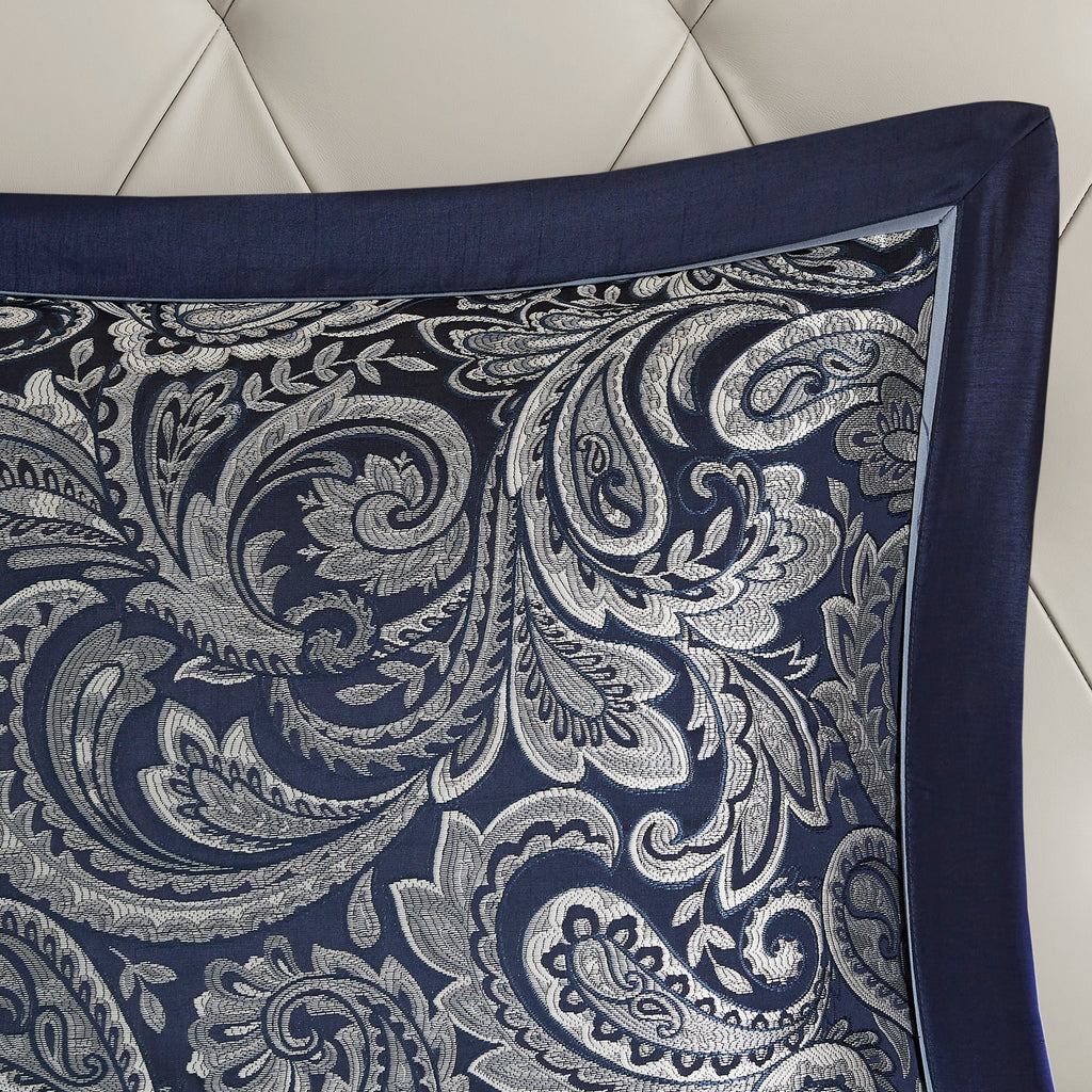 Navy 12 Piece Comforter Set with Cotton Bed Sheets - Queen, Paisley Jacquard