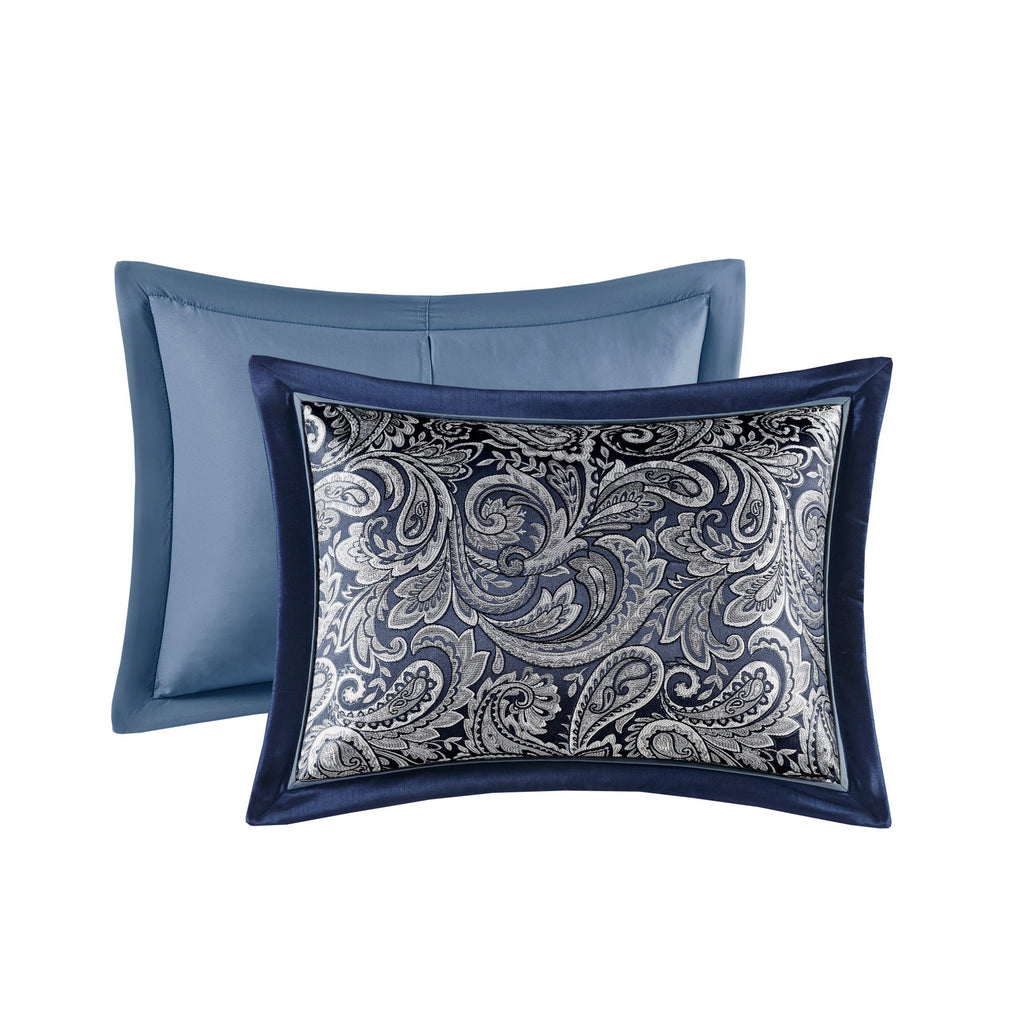 Navy 12 Piece Comforter Set with Cotton Bed Sheets - Queen, Paisley Jacquard