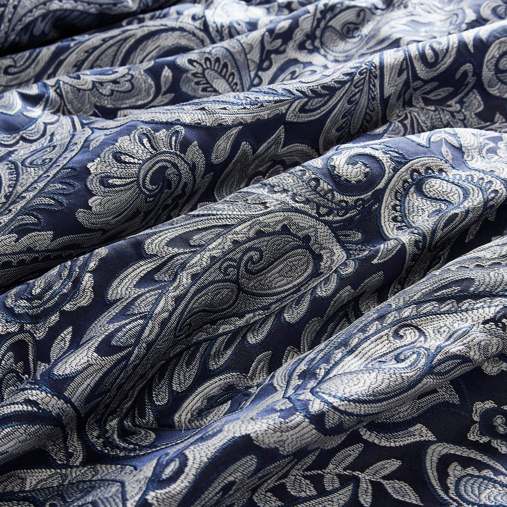 Navy 12 Piece Comforter Set with Cotton Bed Sheets - Queen, Paisley Jacquard