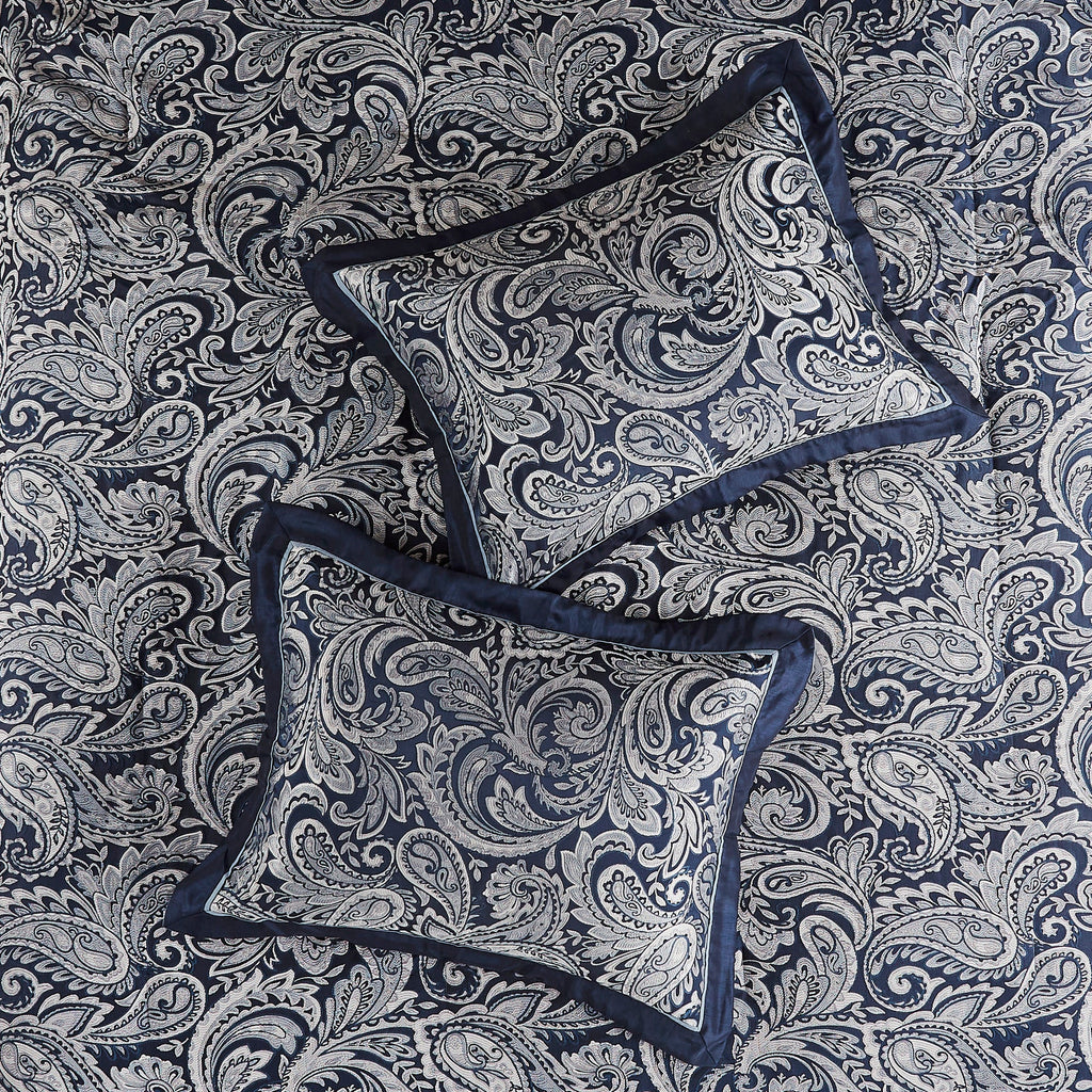 Navy 12 Piece Comforter Set with Cotton Bed Sheets - Queen, Paisley Jacquard