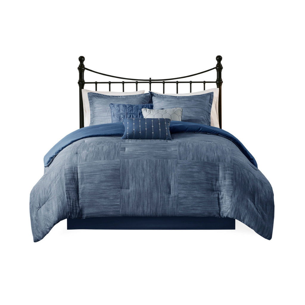 Navy Seersucker Comforter Set with Hypoallergenic Filling - King