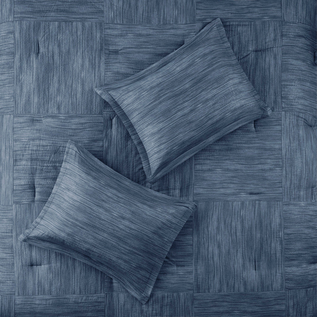 Navy Seersucker Comforter Set with Hypoallergenic Filling - King