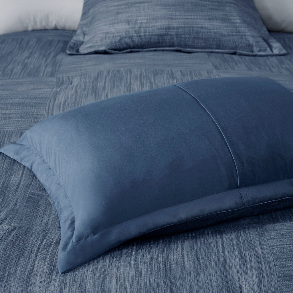 Navy Seersucker Comforter Set with Hypoallergenic Filling - King