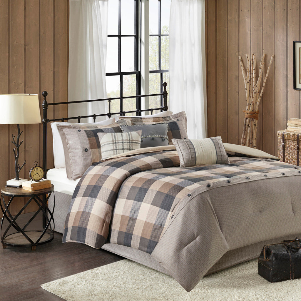 Neutral Herringbone Comforter Set with 15" Drop Bed Skirt - California King