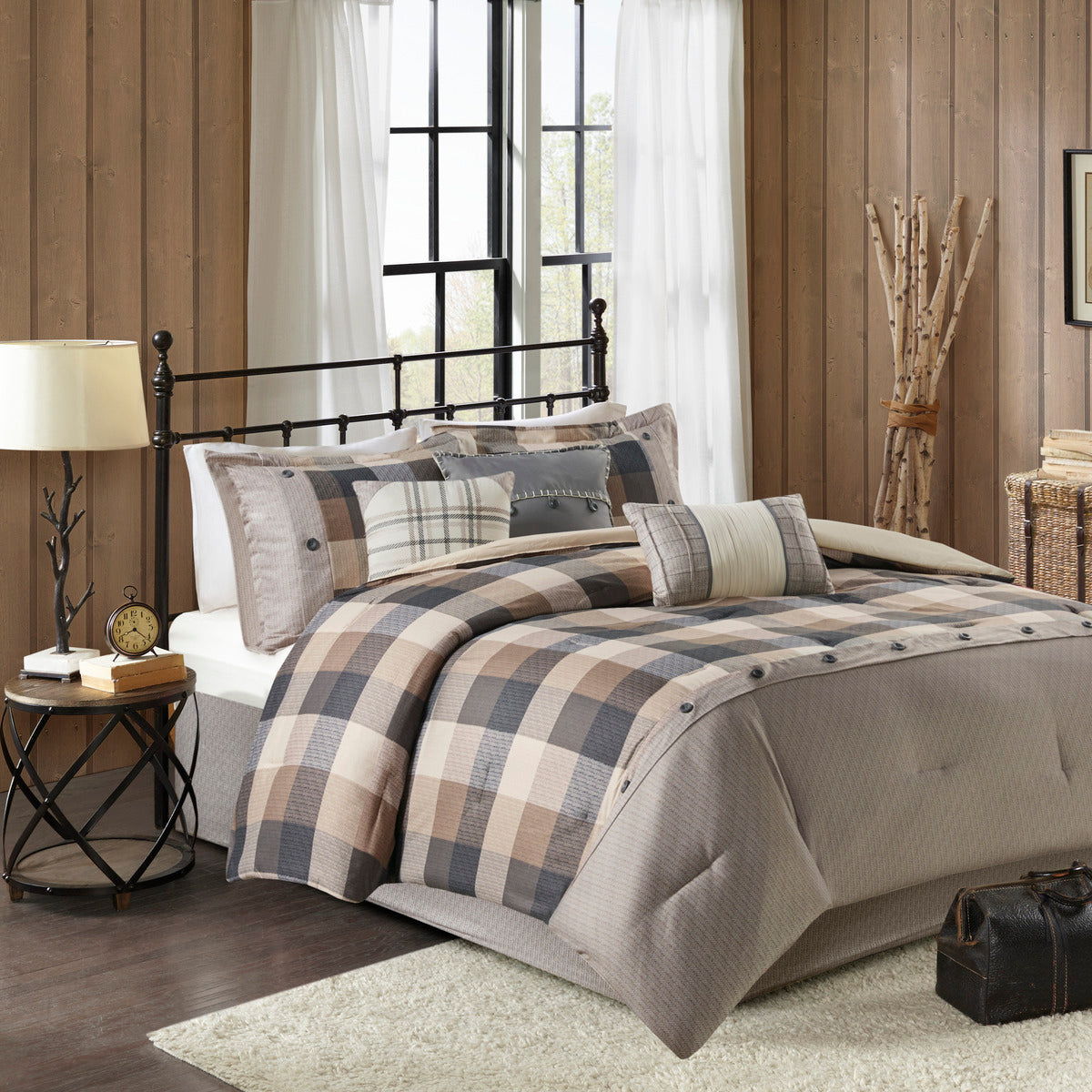 Neutral Herringbone Comforter Set with 15" Drop Bed Skirt - California King