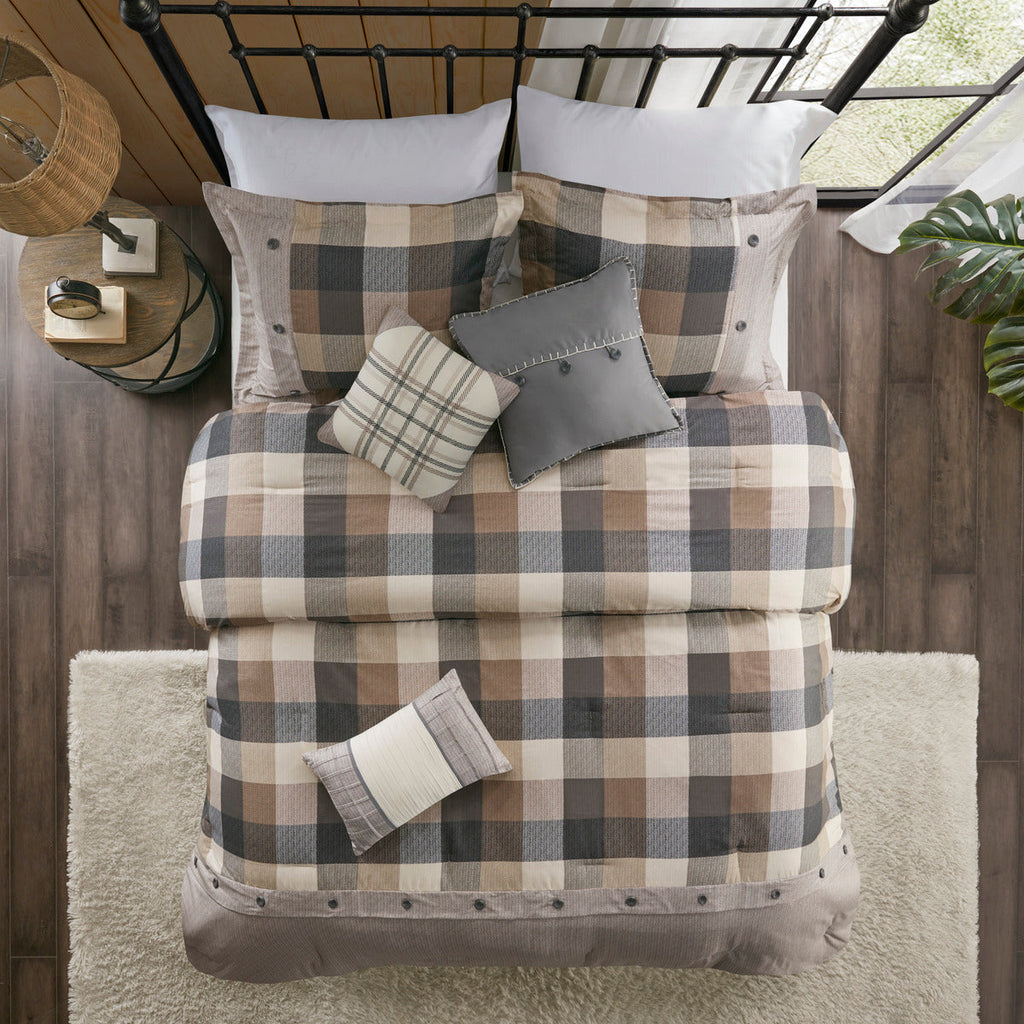 Neutral Herringbone Comforter Set with 15" Drop Bed Skirt - California King