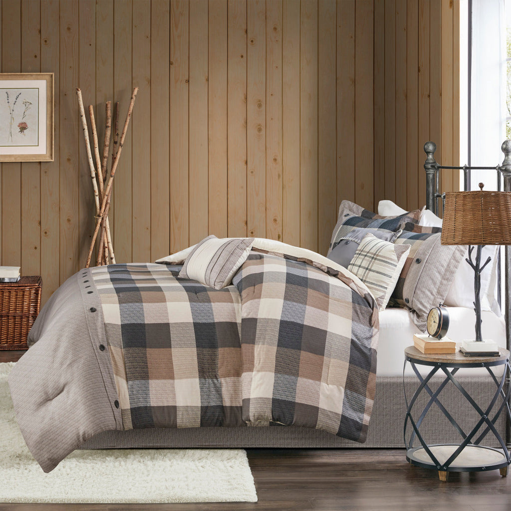 Neutral Herringbone Comforter Set with 15" Drop Bed Skirt - California King
