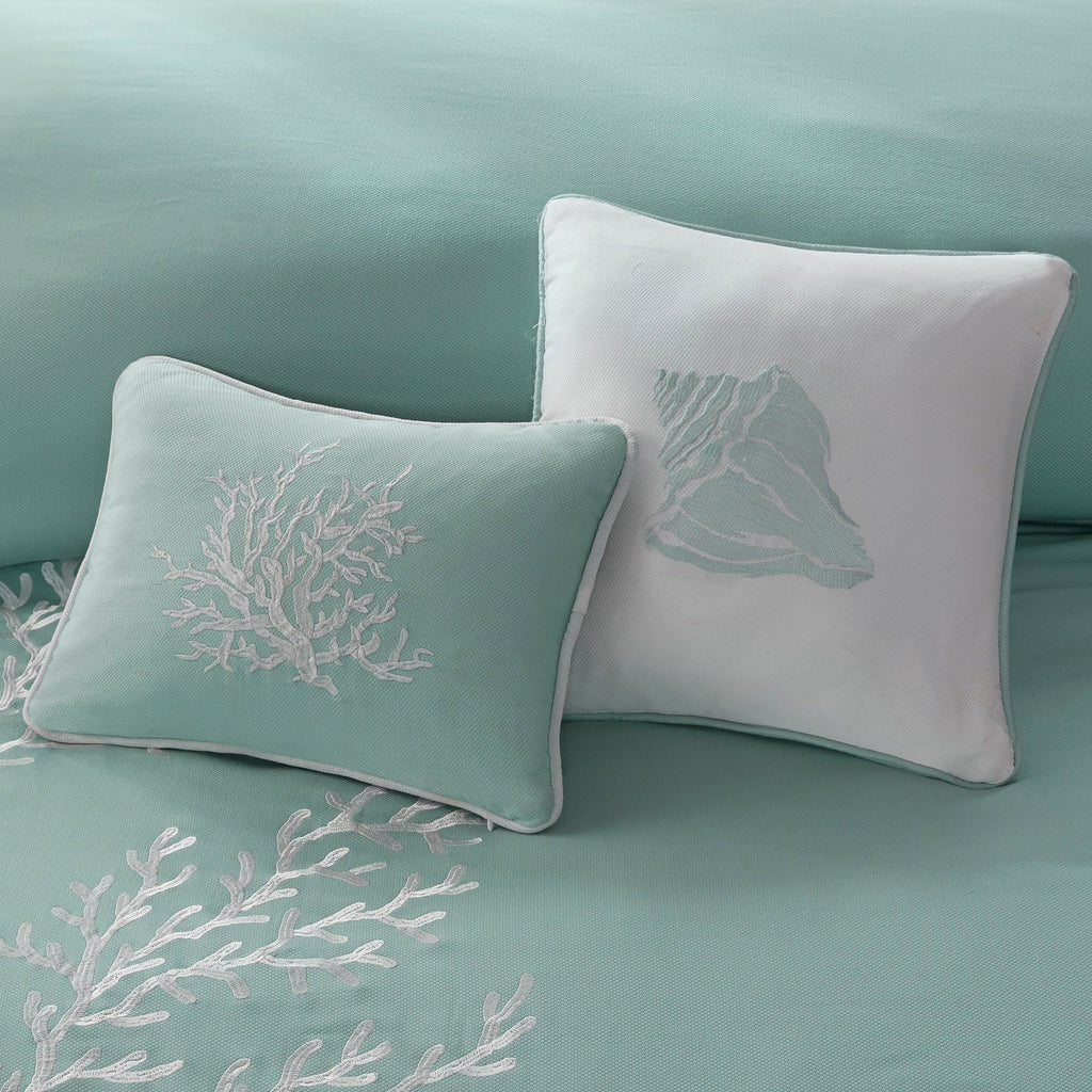 Oversized Cotton Jacquard Comforter Set with Coral Embroidery – Aqua