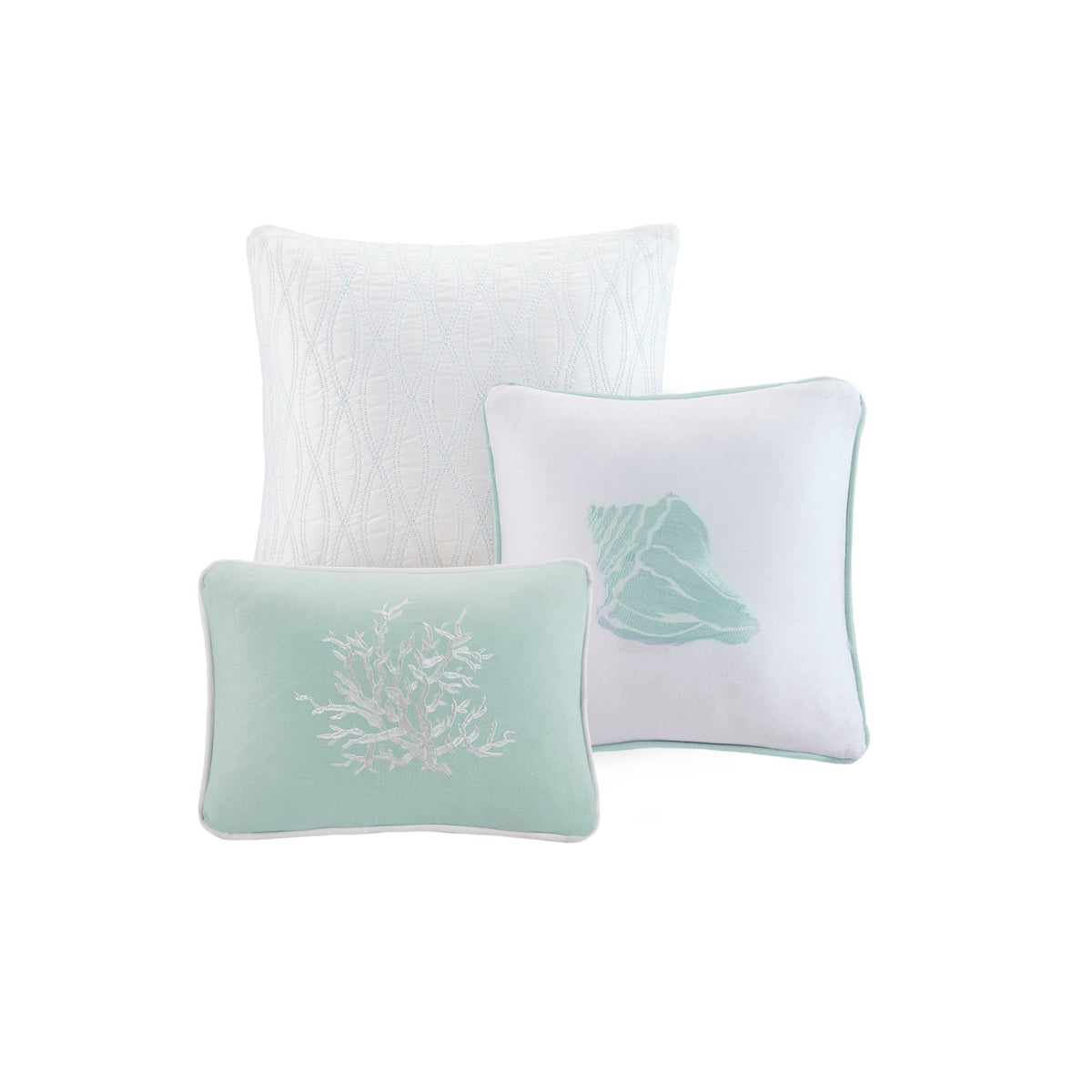 Oversized Cotton Jacquard Comforter Set with Coral Embroidery – Aqua