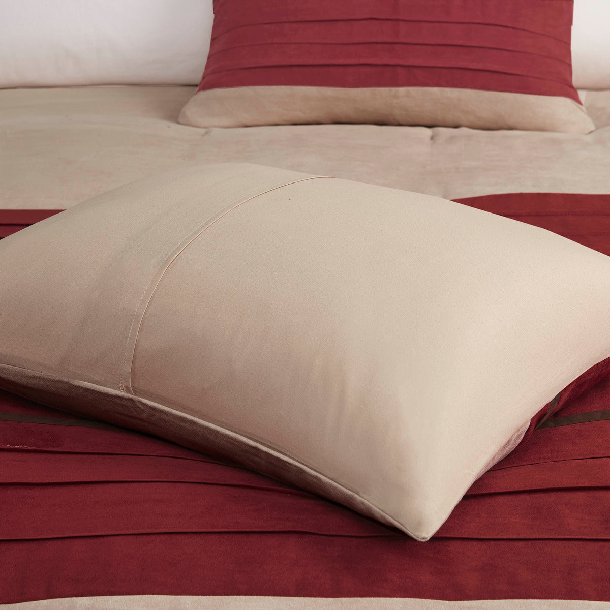 Red Faux Suede Comforter Set with Hypoallergenic Fill - King, 7 Pieces