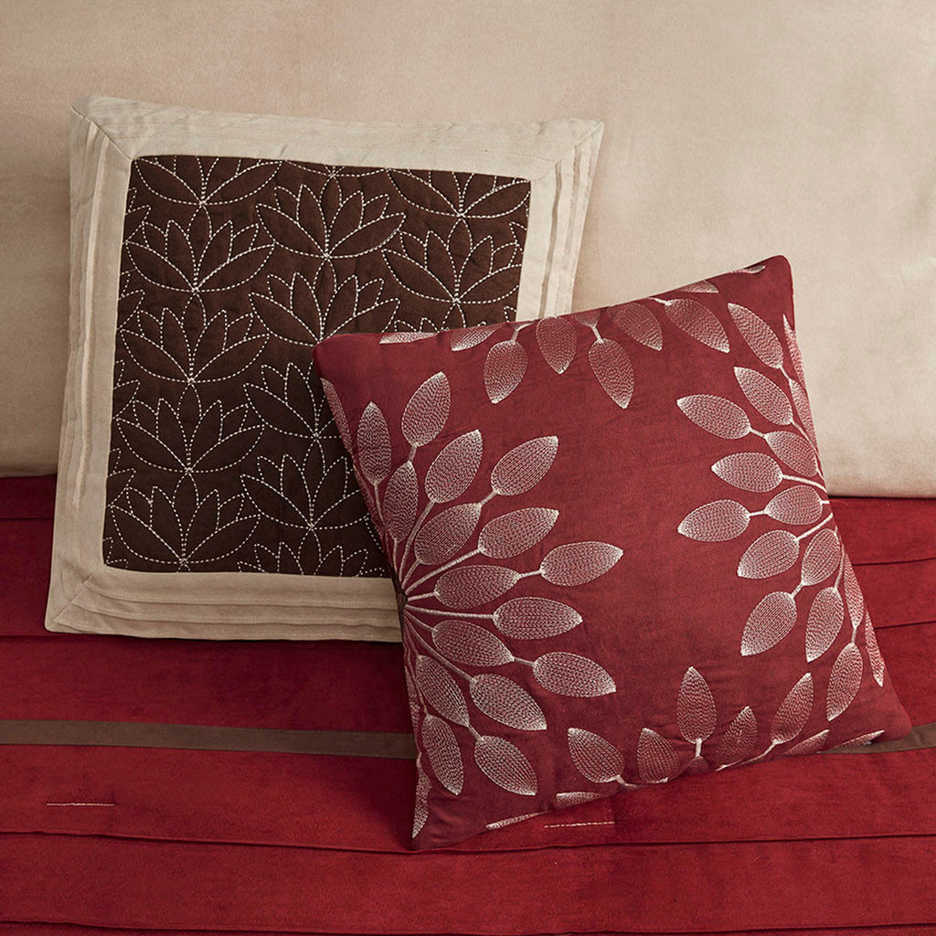 Red Faux Suede Comforter Set with Hypoallergenic Fill - King, 7 Pieces