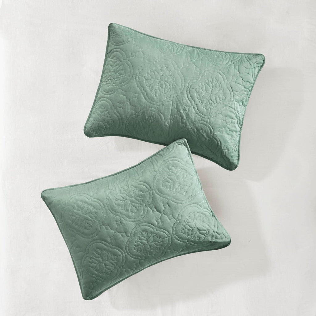 Seafoam Reversible Bedspread Set with Quilted Medallion Design - King/Cal King