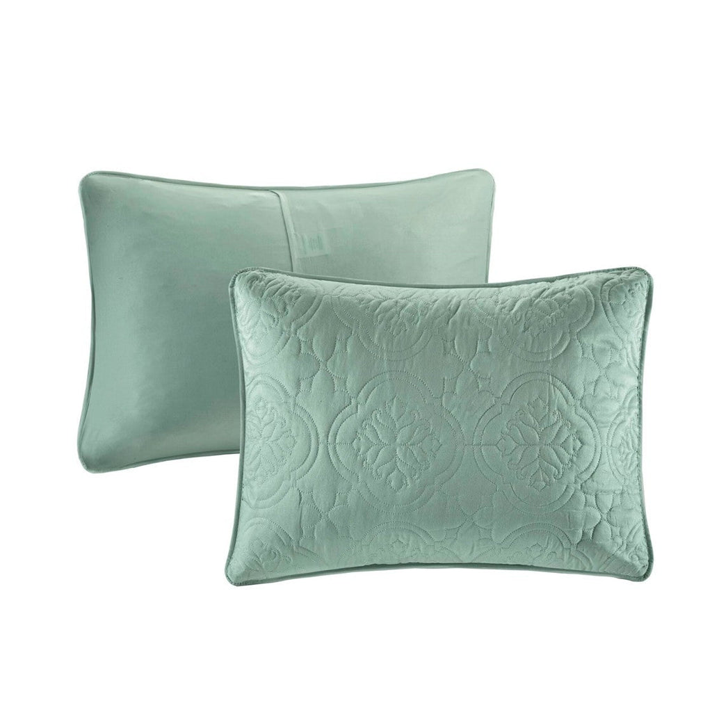 Seafoam Reversible Bedspread Set with Quilted Medallion Design - King/Cal King