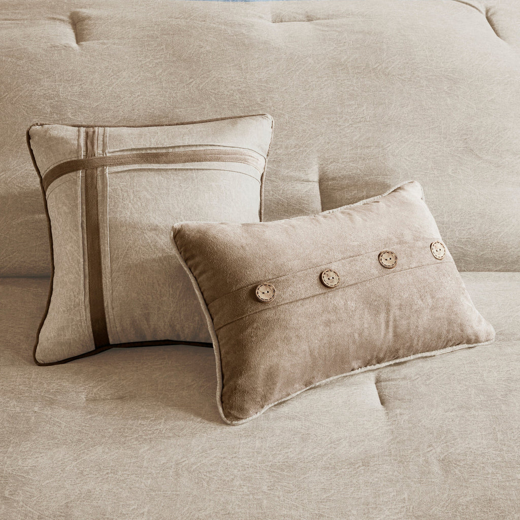 Tan Faux Suede King Comforter Set with Hypoallergenic Filling - 7 Piece