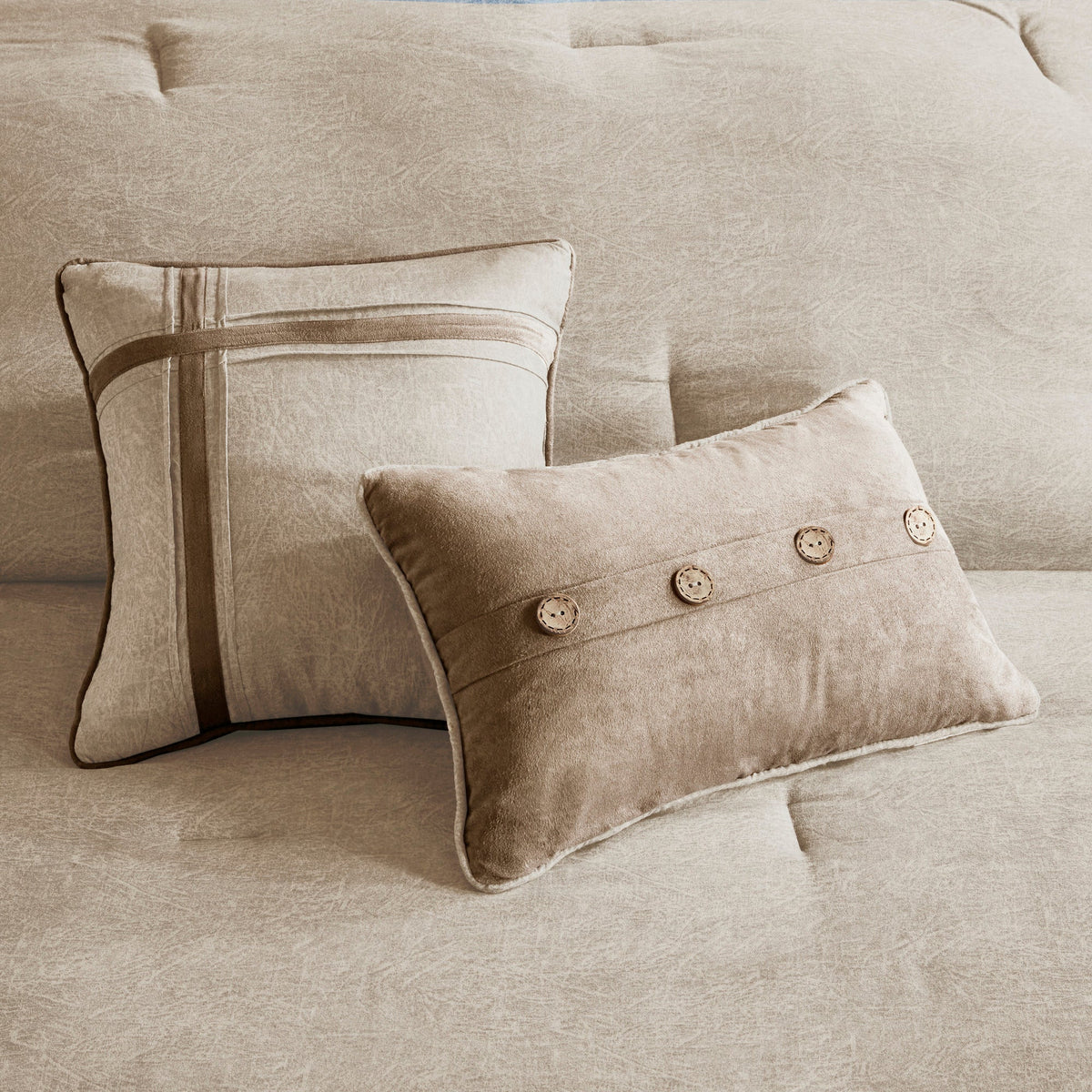 Tan Faux Suede King Comforter Set with Hypoallergenic Filling - 7 Piece