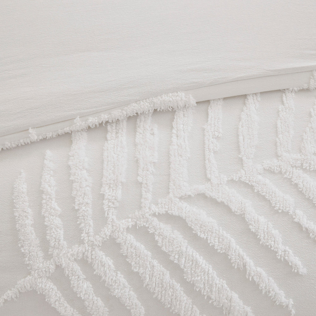 Tufted Cotton Chenille Palm Comforter Set with Palm Leaf Design - Off White
