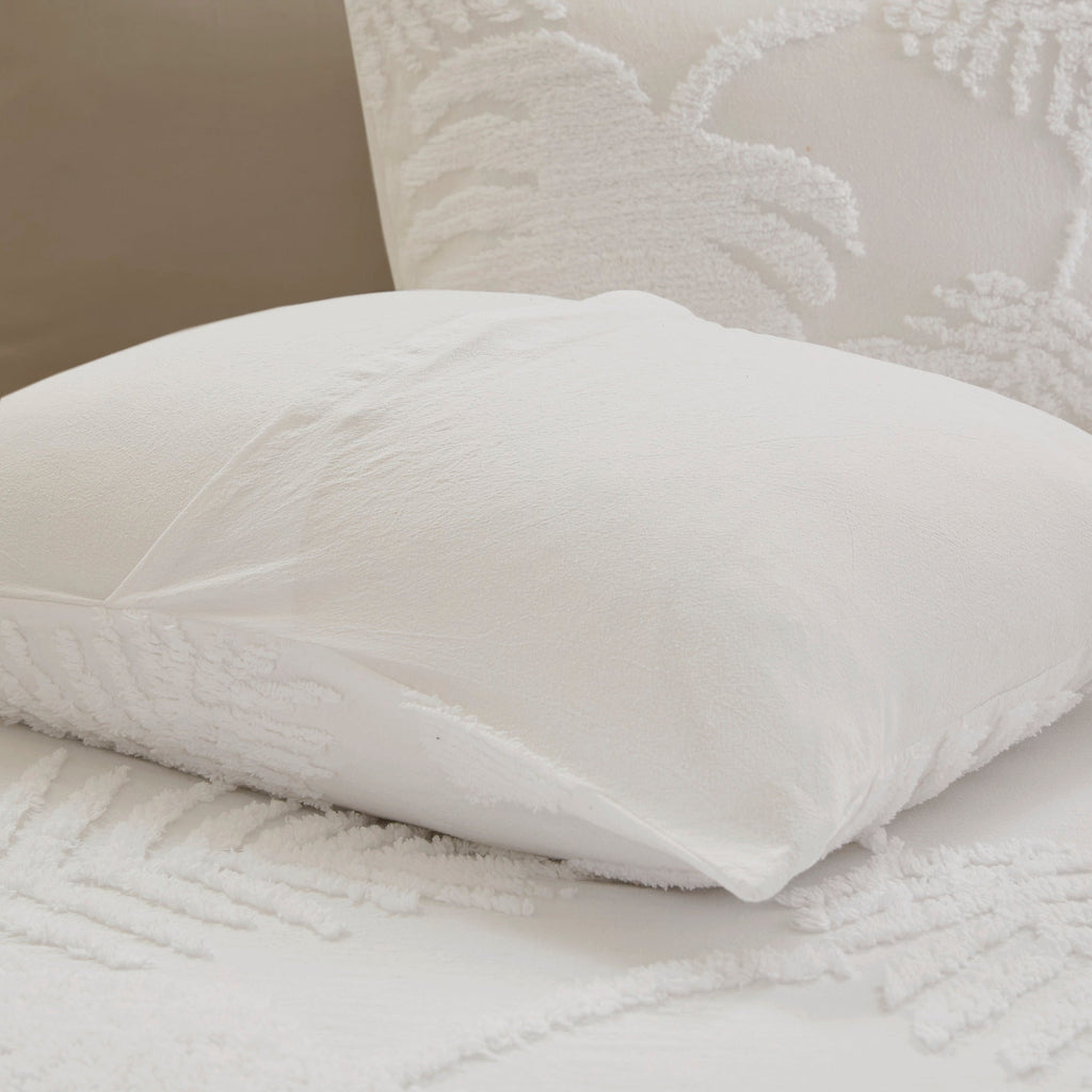 Tufted Cotton Chenille Palm Comforter Set with Palm Leaf Design - Off White